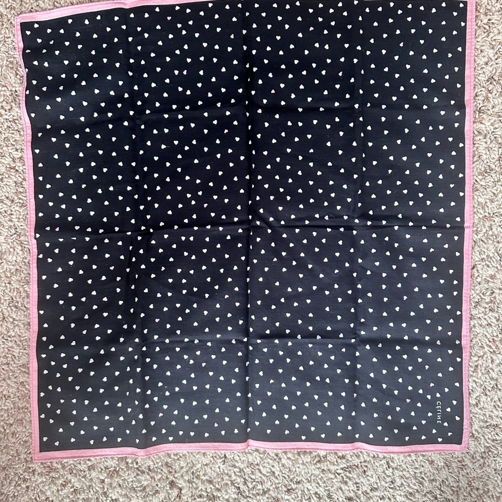 Celine Black and Pink Heart Pattern Scarf - Picture 2 of 10